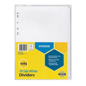 Dividers: Marbig indices & dividers 10 tab manilla a4 white