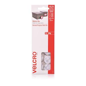 Velcro brand stick on hook & loop dots 12 dots 22mm white