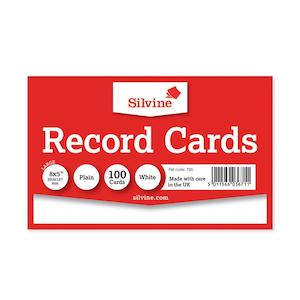 Silvine 8x5" Plain Record Cards 100 Pack SILVINE785