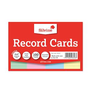 Health Safety: Silvine 6x4" Ruled Record Cards Assorted Colours 100 Pack