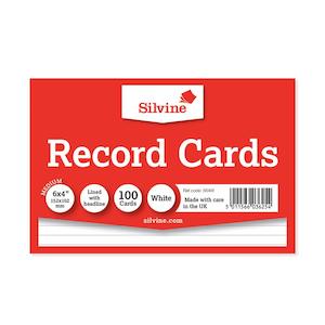 Silvine 6x4" Ruled Record Cards 100 Pack White 564W