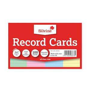 Health Safety: Silvine 8x5" Ruled Record Cards - Assorted Colours 100 Pack