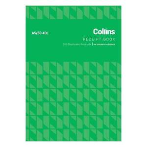 Health Safety: Collins Cash Receipt A5/50 4dl Duplicate No Carbon Required