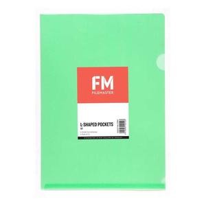 Filing Folders: FM Pocket L Shape Clear A4 Green 12 Pack Hangsell