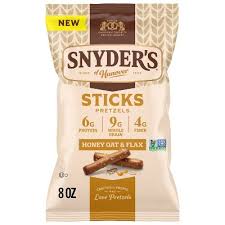Snacks: Snyder's of Hanover Sticks Pretzel Honey Oat & Flax 8oz (BB 18 JUL 2026)