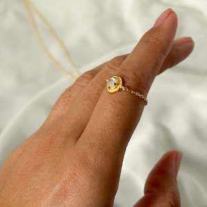 Radiate Jewellery: Adjustable Chain Ring | Rainbow Moonstone