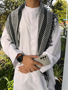 Cloud White Deluxe Collared Thobe - House of Hasbi