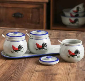 Gift Pack: Heritage Rooster Ceramic Condiment Jar with Tray