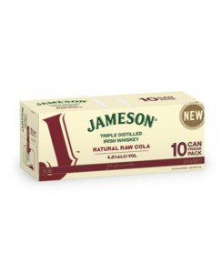 Premixed : Wa: Jameson & Raw Cola 4.8%10pk cans - Premixed-Whisky : Waipu Liquor Centre - Jameson 4.8 10pk cans