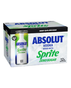 Premixed : Wa: Absolut & Sprite Zero Sugar 250ml 12pk cans - Premixed-Vodka : Waipu Liquor Centre - Absolut & Sprite 12pk