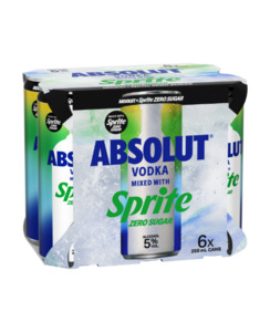 Absolut & Sprite Zero Sugar 250ml 6pk cans - Premixed-Vodka : Waipu Liquor C&hellip;