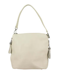 SHOULDER BAG: Harper White Leather Shoulder Bag