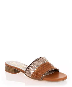 Heels Sale: Quait Tan & Metallic Gold Leather Slide