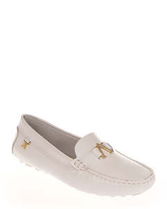 Flat Shoes: Andacco 3389 White Leather Casual Moccasins