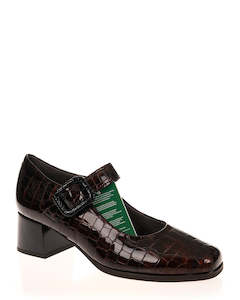 Patent Shoes: Pitillos 10122 Marron Croco Patent Leather MaryJane Shoe