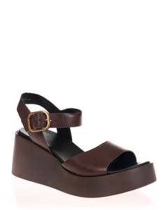 EOS Ariya Chestnut Leather Platform Wedge Sandal
