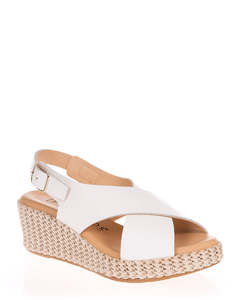 Sandals: Pitillos 10567 White Leather Wedge Sandal