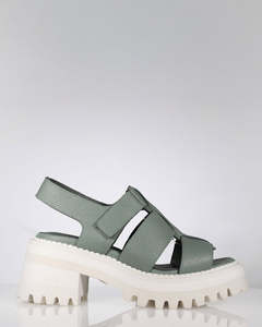 Mid Heels: Minx Sire Sage Milled Leather Chunky Summer Shoe