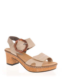 Rieker 63850-60 Beige Leather Comfort Heel Sandal