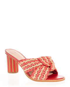 Mid Heels: Faccine 10168 Red/Natural Leather Textile Summer Heel