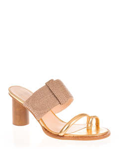 Faccine 10071 Gold & Natural Leather/Textile Heel Slide
