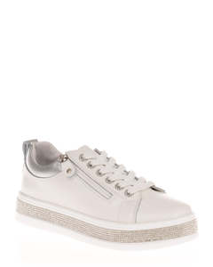 Low Back Sneakers: Just Bee Cindy White Leather Comfort Sneaker