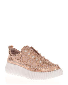 Low Back Sneakers: Minx Pearlzie Blush Leopard Metallic Sneaker
