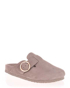 Flat Shoes: ASFVLT Flair 09 Taupe Suede Birkenstock Mule