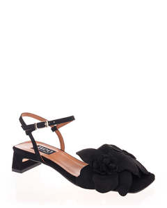 Heels: Neo 25084 Black Suede Leather Flower Shoe