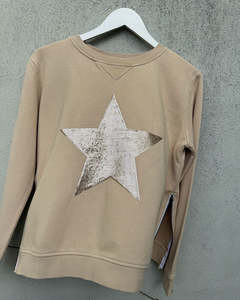 Sophie Moran Sequin Star Beige Sweatshirt