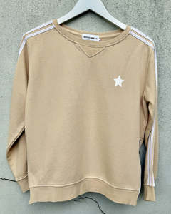 Casual: Sophie Moran Beige & White Arm Stripe Sweatshirt