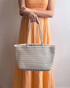 Handbags: Minx The Riviera Tote Bag Ivory/Tan Weave