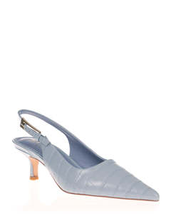 Low Heels: Hael & Jax Gracious Steel Blue Leather Slingback Court Shoe