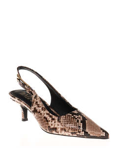 Slingbacks: Hael & Jax Gracious Neutral Snake Print Leather Slingback Court Shoe
