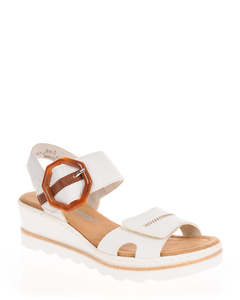 Low Wedges: Rieker 67476-83 White Leather Sandal