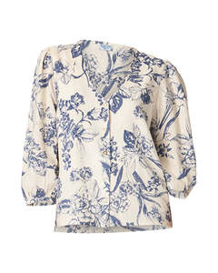 Blousers Tops: Haris Cotton 8165 Linen Blend Shirt Blue Spring