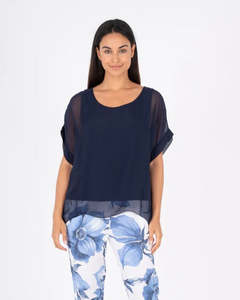 M Made in Italy Woven Navy Top
