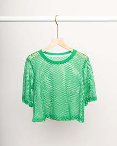 Short Sleeves: Two by Two Arrow Mesh Top Emerald Green