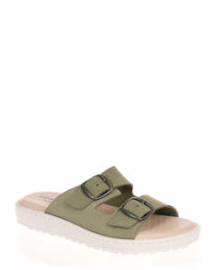 Slider: Plumaflex A80500 Kaki Green Leather Casual Slide
