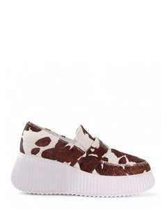 Casual: Minx Floyd Tan & White Pony Leather Casual Loafer