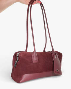Handbags: Minx Le Baguette Burgundy Suede & Nappa Leather Bag