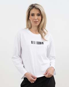 Blousers Tops: X.LAB Barcode Tee White/Black Print