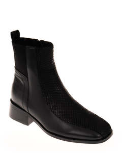 Minx Strider Black Emboss Leather Ankle Boot