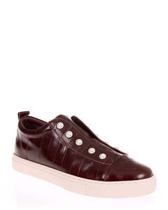 Low Back Sneakers: Minx Pearla Choc Cherry Leather Almond Sole Casual