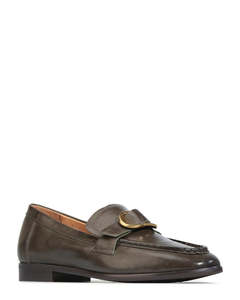Heels: EOS Ganten Dark Olive Leather Loafer