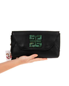 Handbags: Desti Saint Imperial Grace Black Leather With Jade Envelope Bag