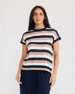 Short Sleeves: Brave & True Rosalie Tee Navy Multi Stripe