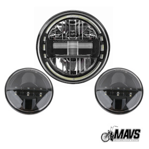 Mavs Parts: 7"+4.5" Round Halo LED Headlight & Side lamps Black or Chrome - Suit Harley