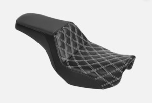 Mavs Parts: MAVSMP Step Up Seat White Diamond Stitching - Fits Harley Dyna models 2006-2017