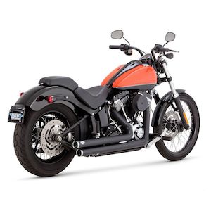 2 Into 2: V47939 BLACK BIG SHOTS STAGGERED EXHAUST SYSTEM FOR 86-17 SOFTAIL